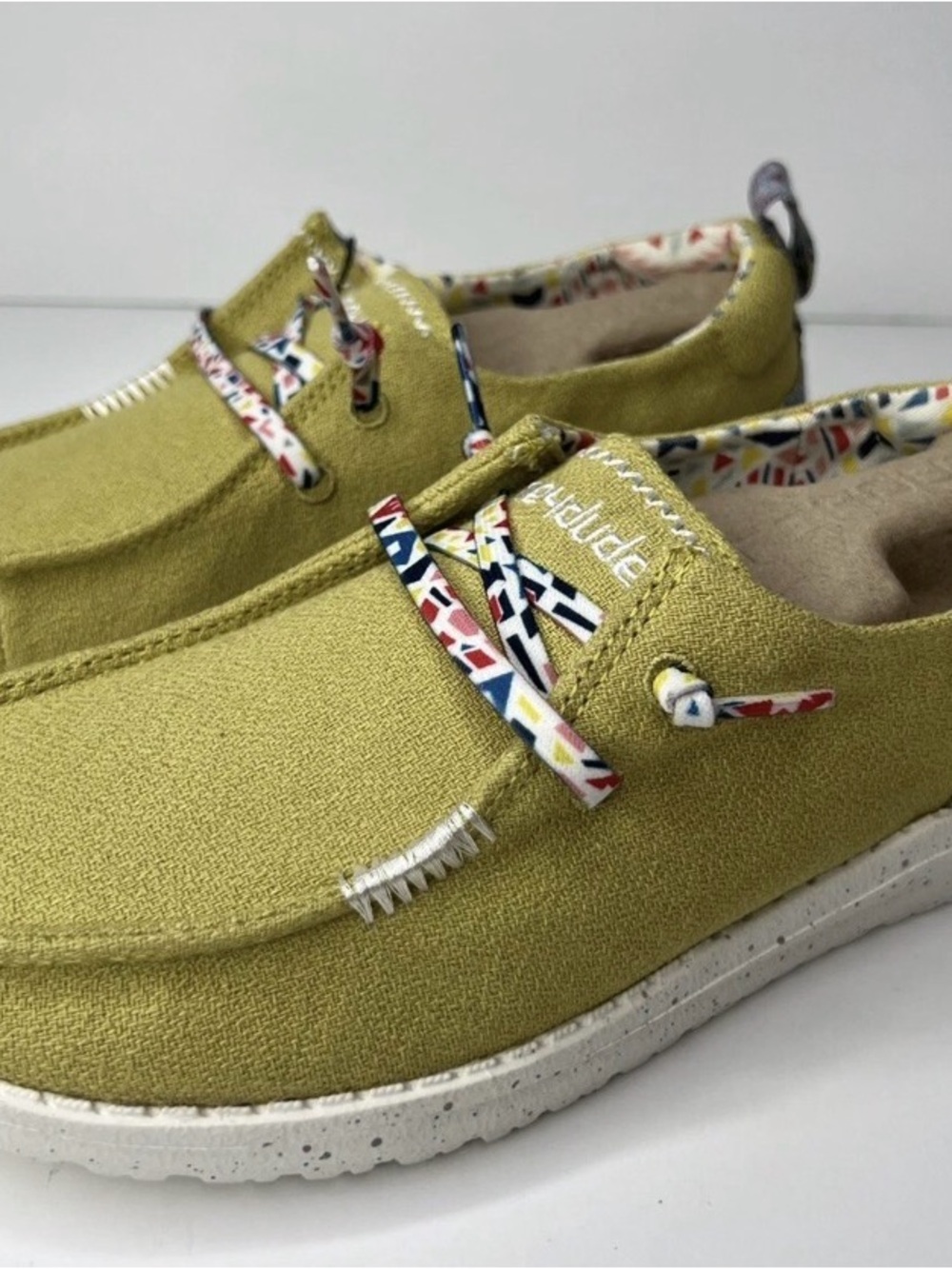 Hey Dude Kids Slip-On Sneakers in Olive Green with Multicolor Trim